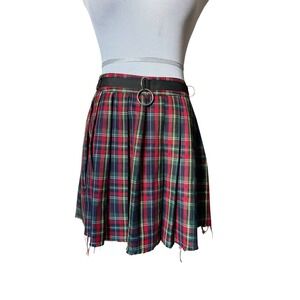 Dolls Kill Current‎ Mood Plaid Pleated Mini Skirt Size M O-Ring Punk Goth Grunge